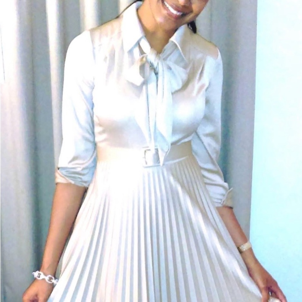 Union Made Vintage Elegant Champagne Pleated Dress
